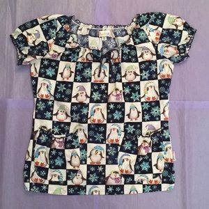 Peaches Winter Penguins Scrub Top Size X-Small